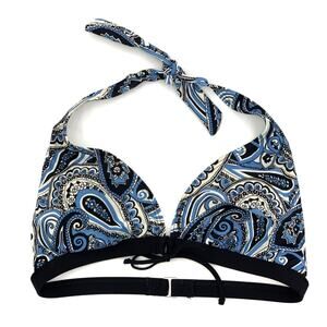 NAUTICA Bikini Swimsuit Top Blue White Black Paisley S